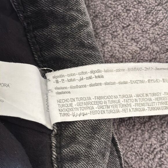 Zara High Rise Black Skinny Jeans Frayed Hem Rhinestone Side Trim Denim‎ Sz 10 - Picture 5 of 12